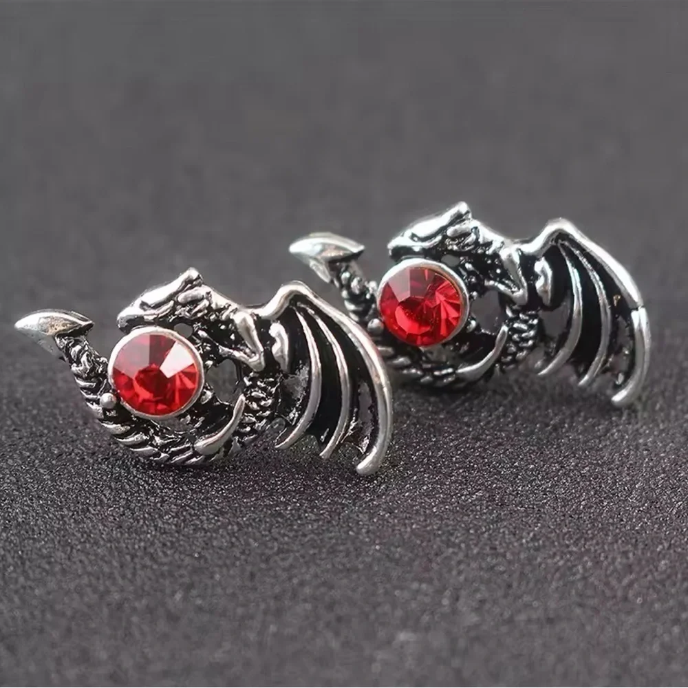 925 Sterling Silver Game Of Thrones Inspired Dragon Earrings with Ruby Spindle